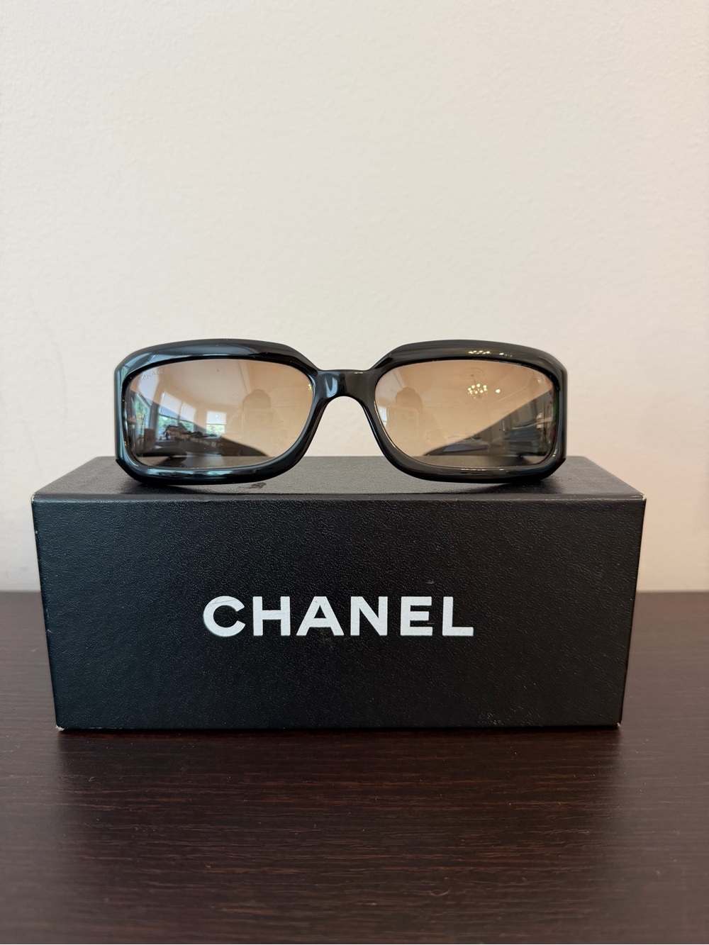 Vintage CHANEL Black Frame Sunglasses with Swarovski Crystal Logos